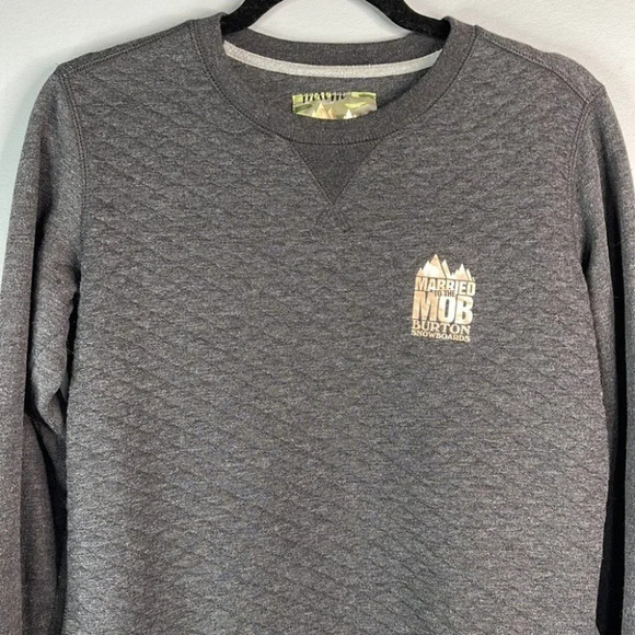 MARRIED TO THE MOB + BURTON Collab Quilted Crewneck Sweatshirt Grey Gold Size S - Picture 3 of 13